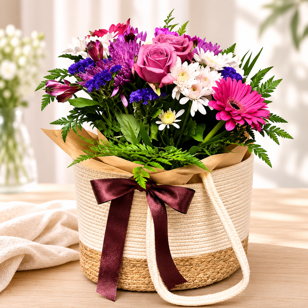 Flower & Goodies Gift Bag | Fresh Flowers & Gourmet Treats